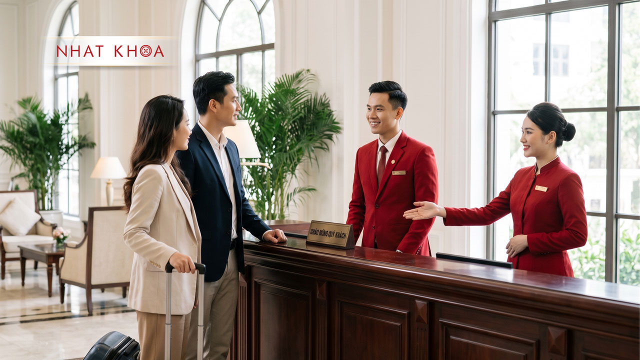 Đồng phục lễ tân chuyên nghiệp, tạo ấn tượng tốt ngay từ lần gặp đầu tiên.