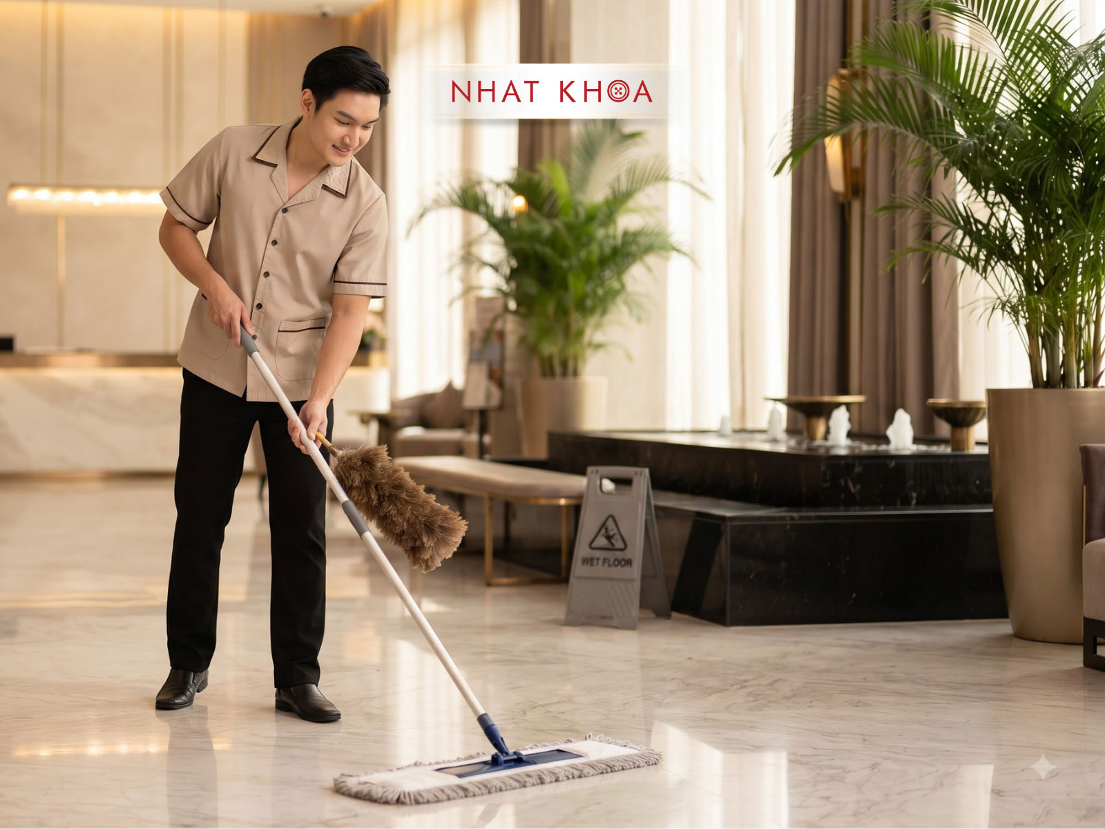 Đồng phục tạp vụ chuyên nghiệp cho môi trường khách sạn.