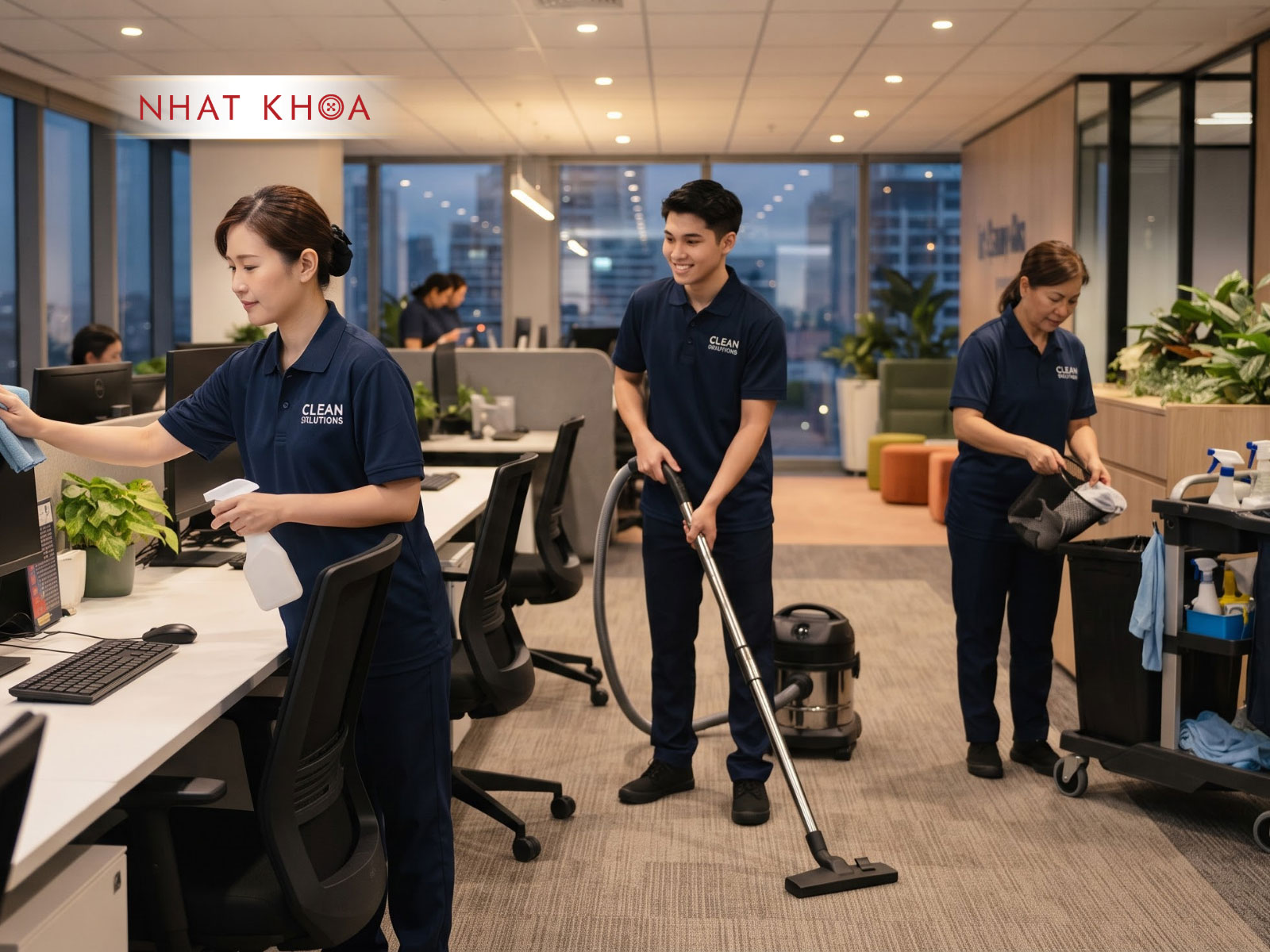 Đồng phục tạp vụ văn phòng chuyên nghiệp, chỉn chu.