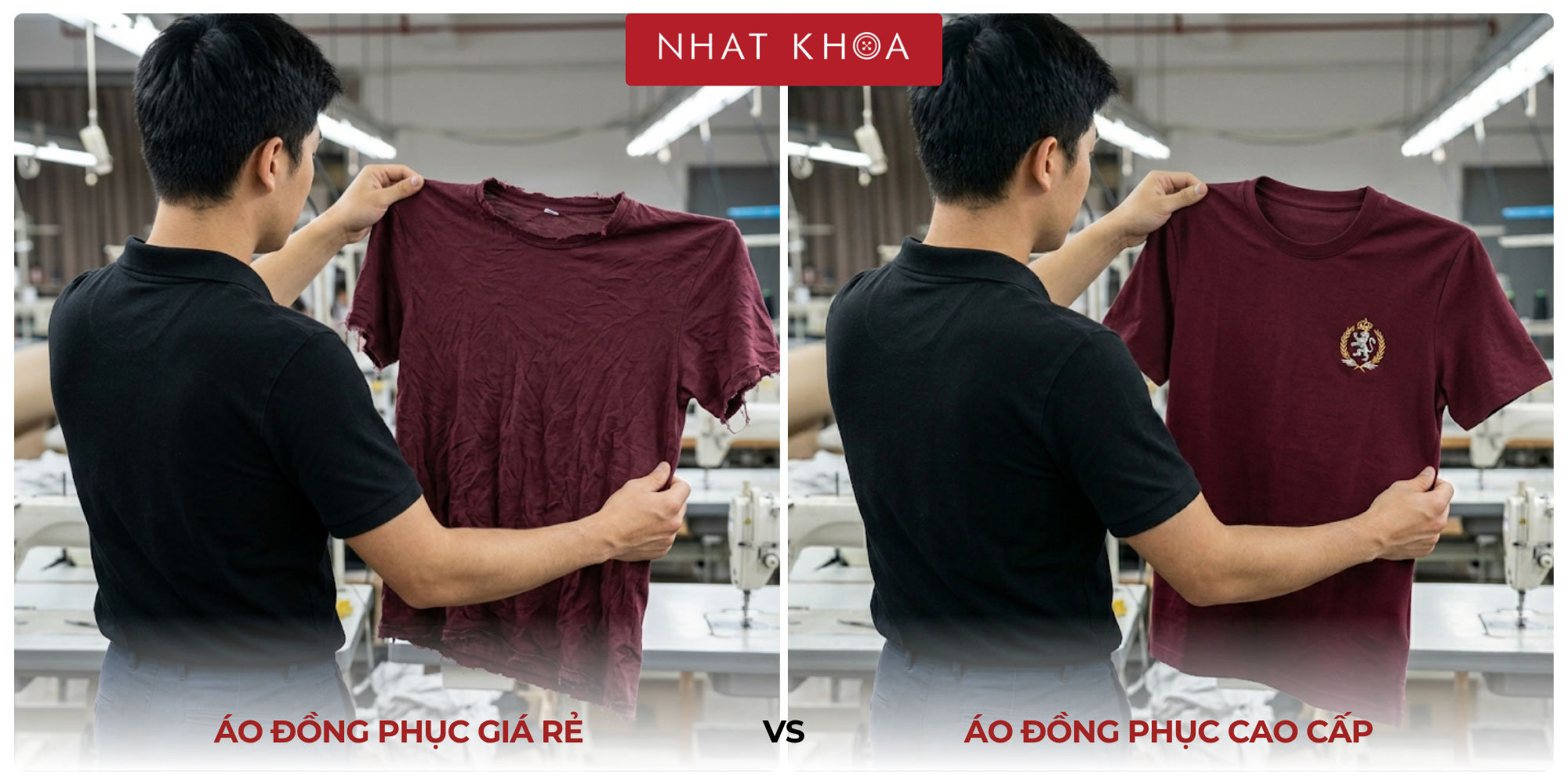Sự khác biệt rõ rệt giữa áo đồng phục giá rẻ và cao cấp.