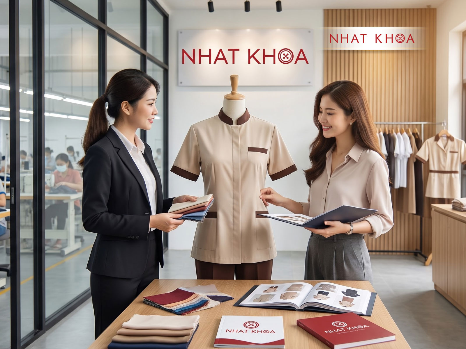 Tư vấn thiết kế và đặt may đồng phục tạp vụ theo yêu cầu.