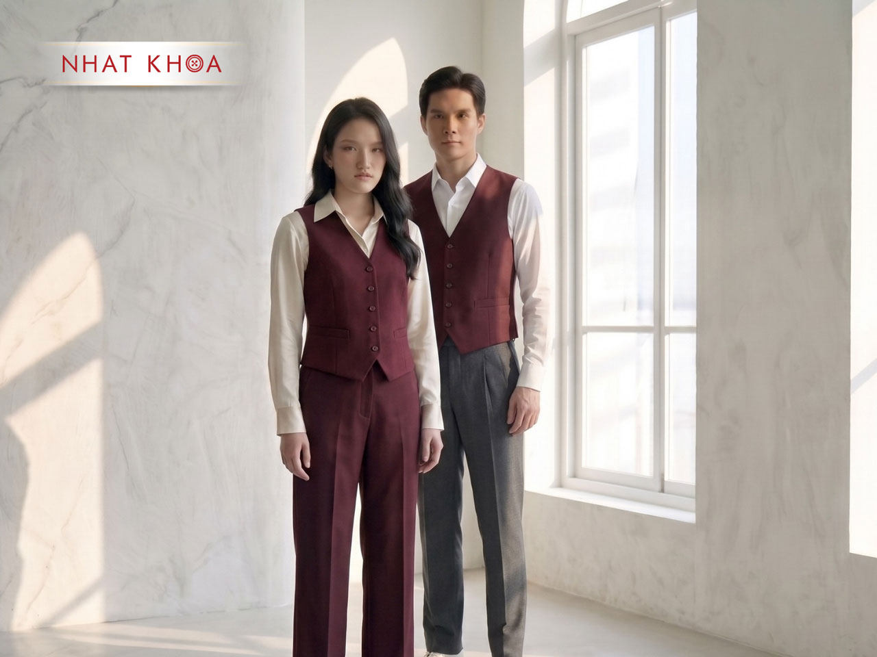 Quần công sở kết hợp áo gile tạo diện mạo doanh nghiệp chuyên nghiệp.