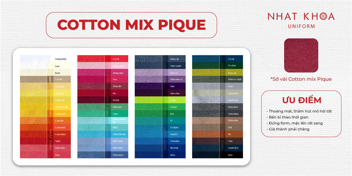 Bảng màu vải cotton mix pique