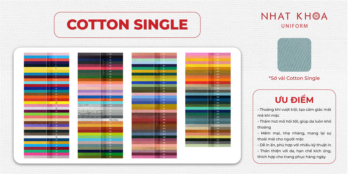 Bảng màu vải cotton single