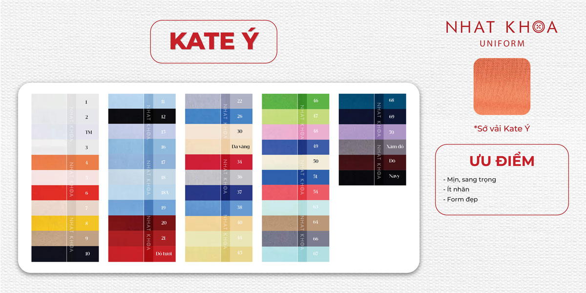 Bảng màu vải kate ý