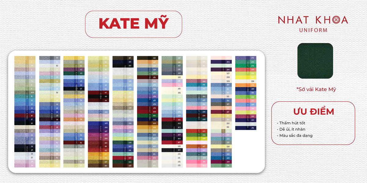Bảng màu vải kate mỹ