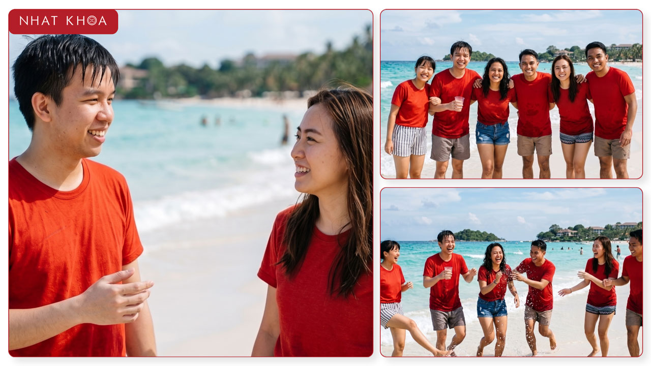 Áo thun team building cổ tròn màu đỏ năng động.