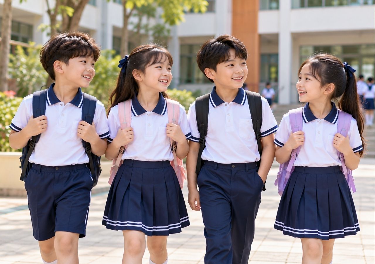 Mẫu áo đồng phục học sinh cấp 1 thường sử dụng áo polo có cổ.