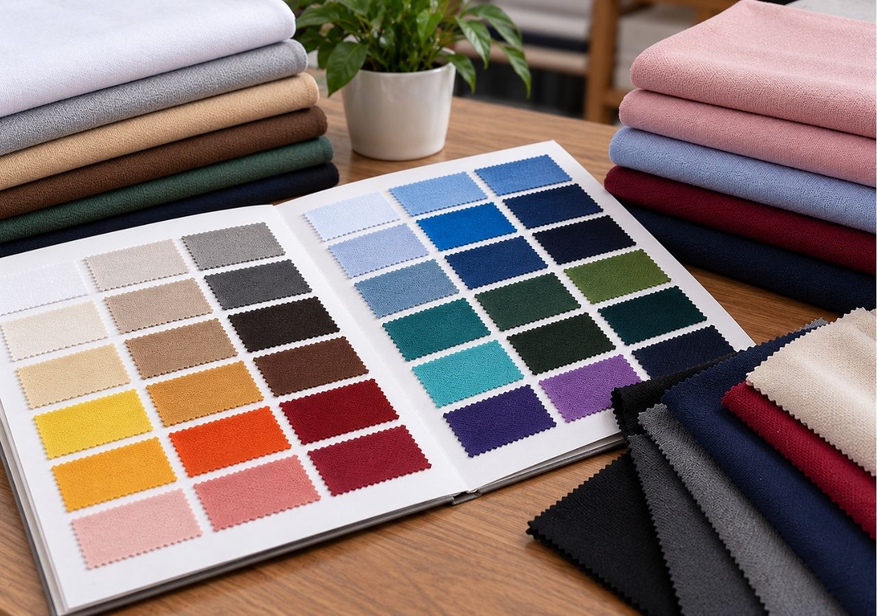 Mẫu vải thực tế giúp kiểm tra màu sắc trước khi đặt hàng số lượng lớn.