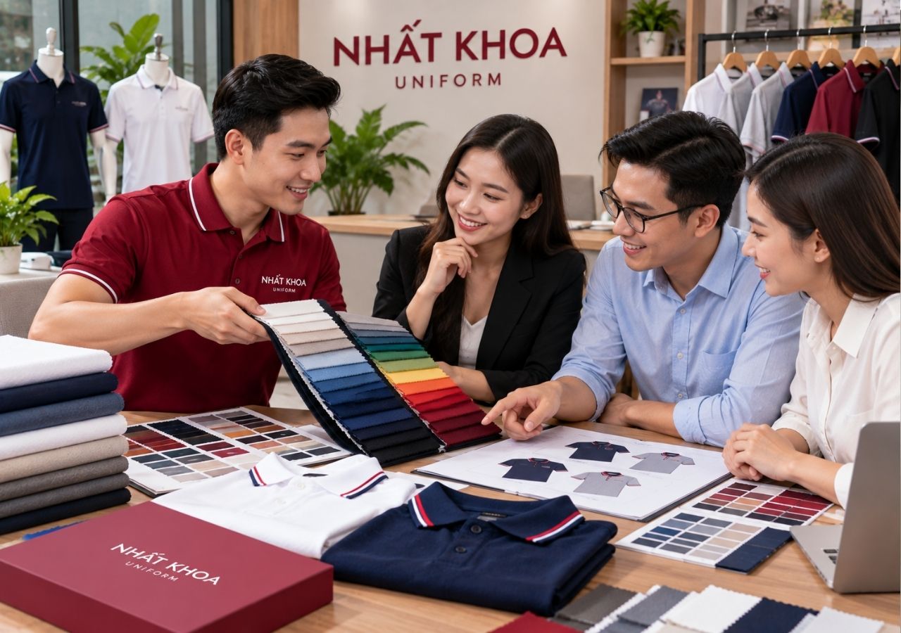 Nhất Khoa tư vấn giải pháp may đồng phục cotton 4 chiều theo yêu cầu.