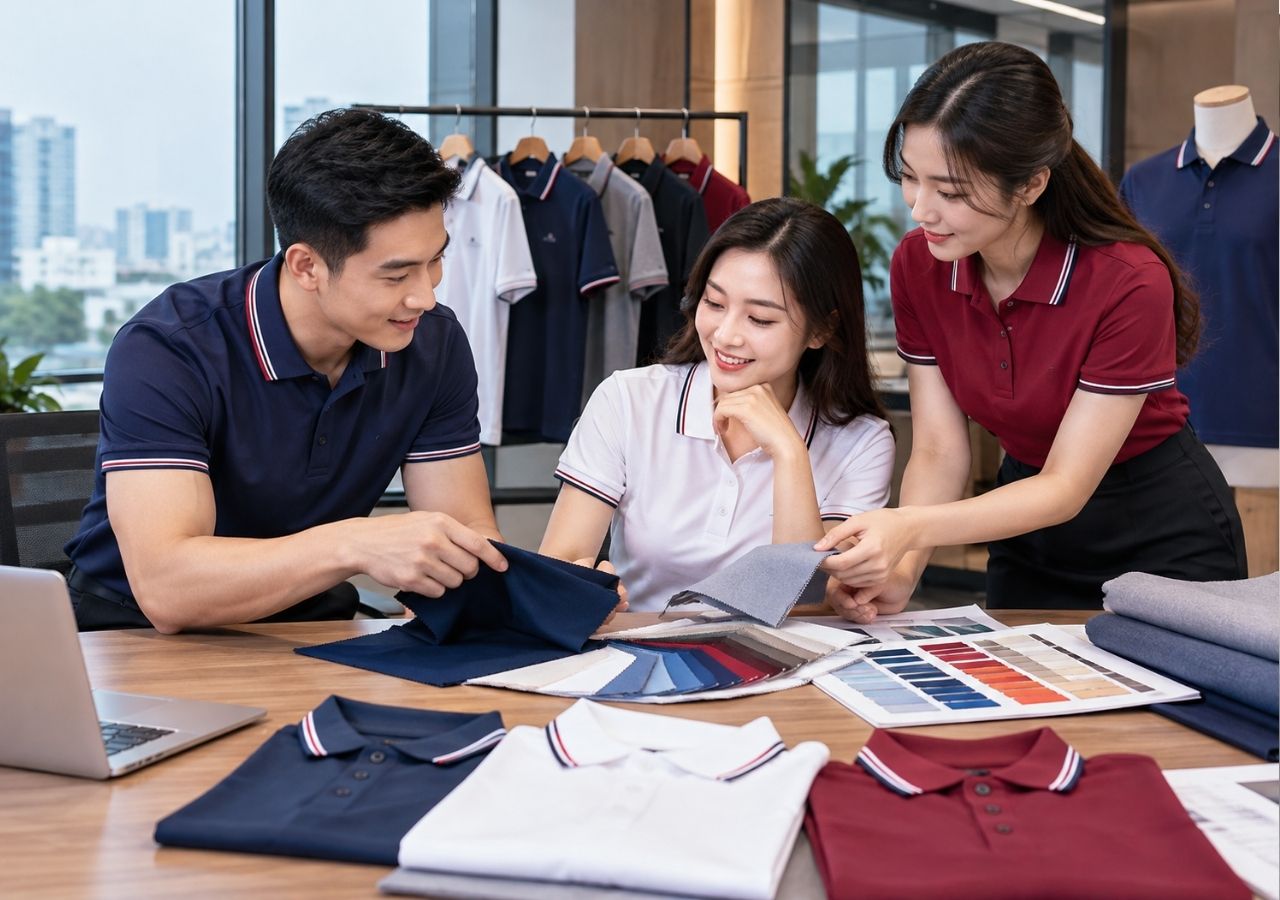 Doanh nghiệp lựa chọn vải cotton 4 chiều cho áo polo đồng phục.