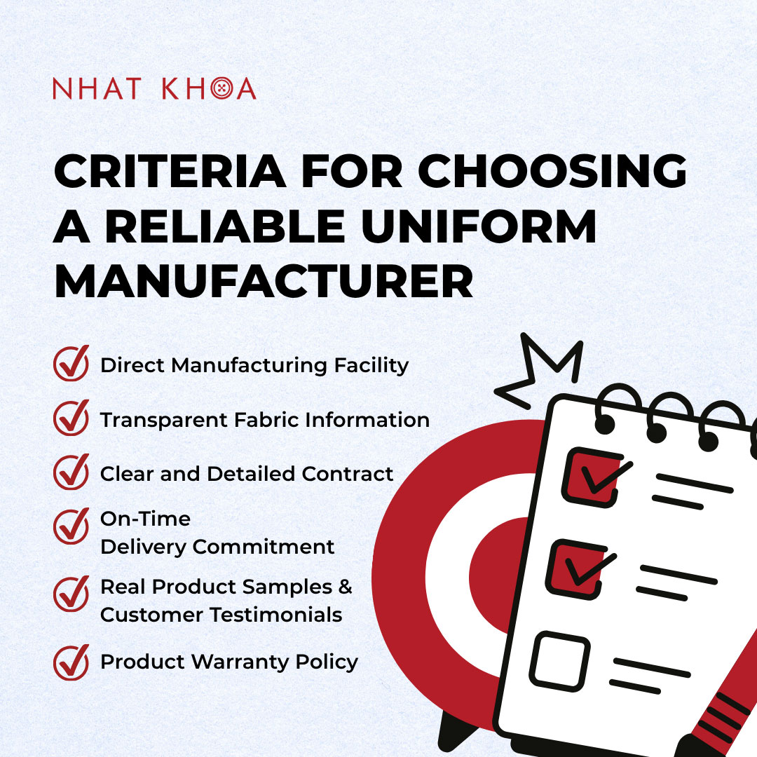 The criteria checklist helps clients choose the right uniform production factory. 