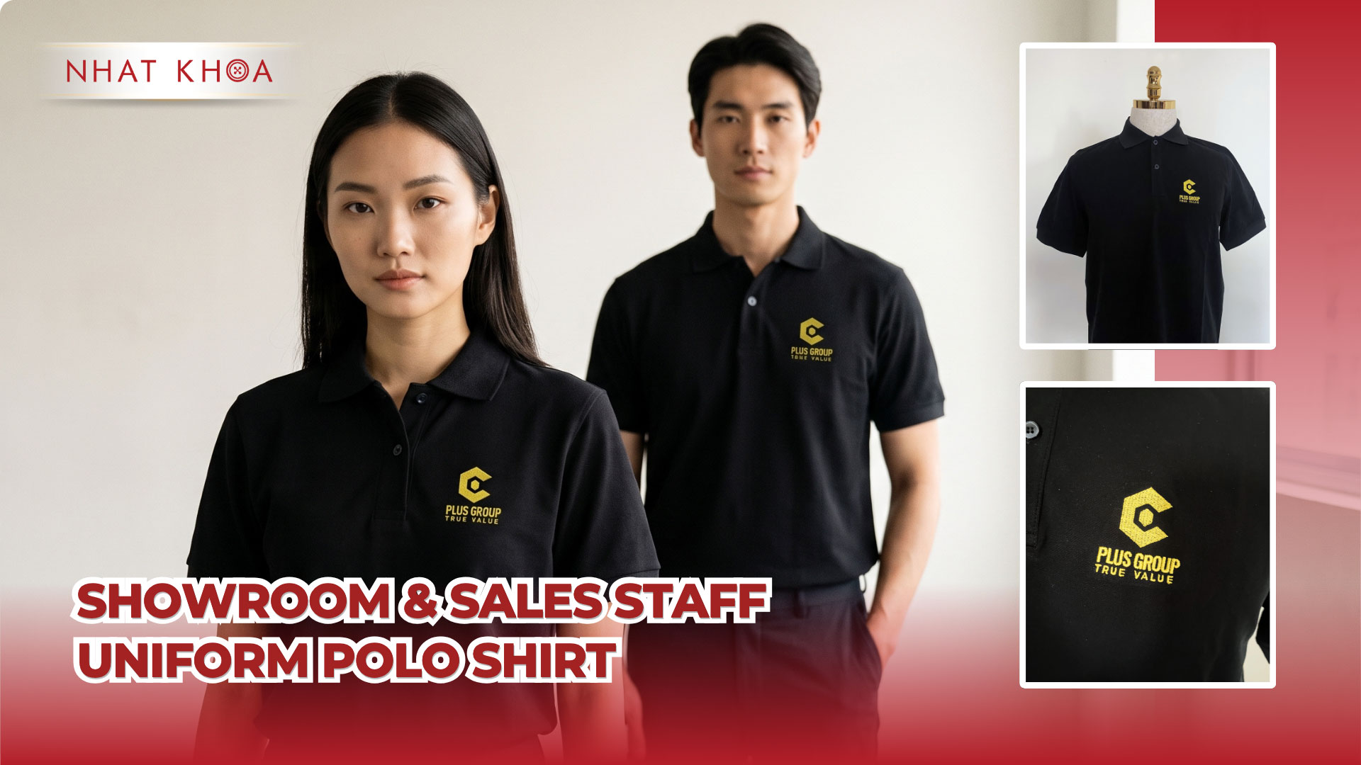 Black sales uniforms with gold logos are extremely luxurious.