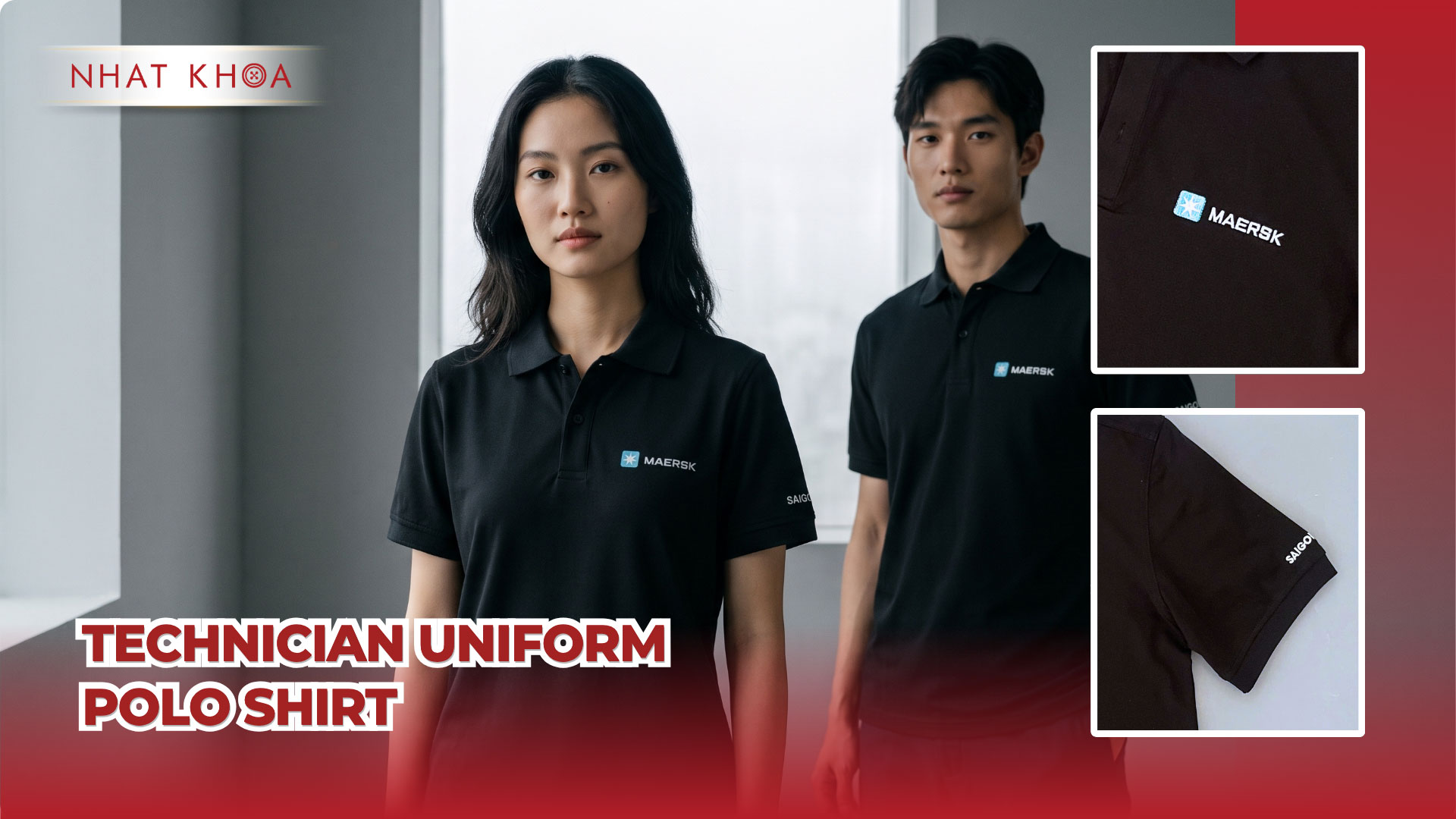 Professional black polo uniform shirts for technicians.