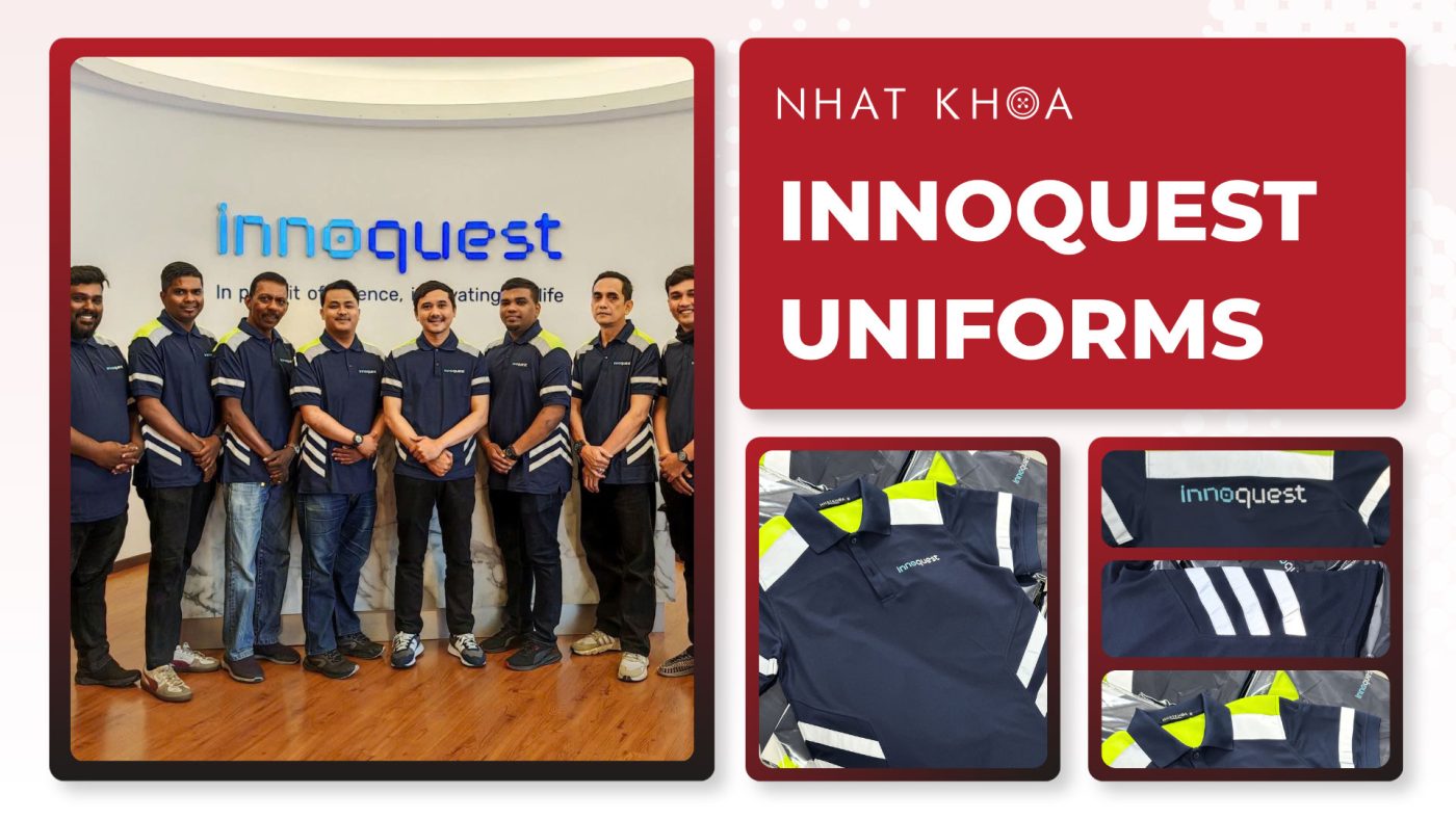 Áo polo đồng phục Innoquest phối viền phản quang nổi bật.