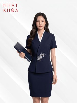 Đồng Phục Lễ Tân Navy Thêu Tre