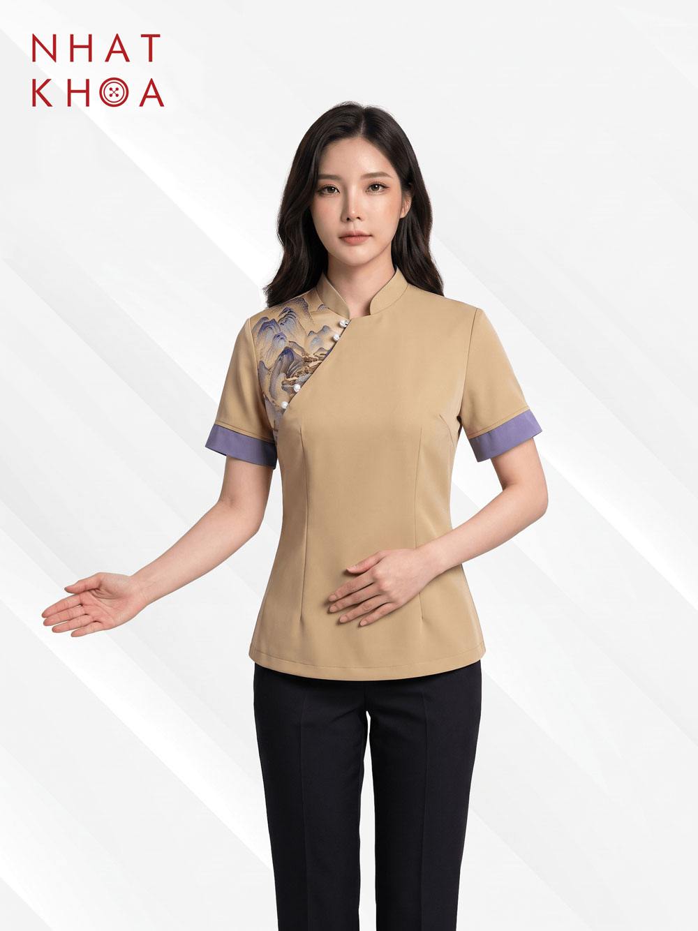 Đồng Phục Nhà Hàng Cổ Trụ Viền Tay