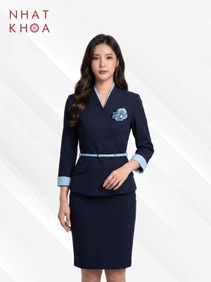 Đồng Phục Lễ Tân Navy Phối Xanh Thiên Thanh