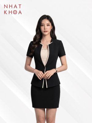 Đồng Phục Ngân Hàng Vest Nữ Đen Viền Trắng