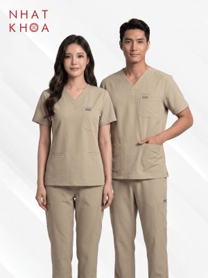 Bộ Đồng Phục Scrub Màu Be Tối Giản