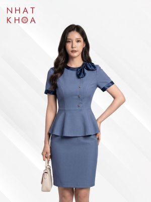 Đồng Phục Ngân Hàng Vest Nữ Xanh Xám Peplum