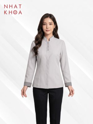 Đồng Phục Nhà Hàng Cổ Trụ Thêu Nẹp