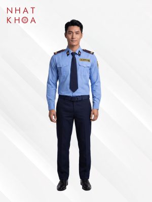 Đồng Phục Bảo Vệ Nam Sơ Mi Xanh Dương Tay Dài Phối Quần Navy