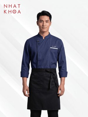 Đồng Phục Bếp Xanh Navy Nẹp Chéo