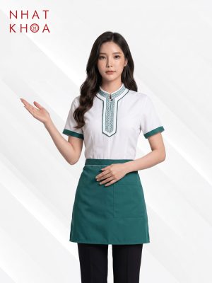 Đồng Phục Nhà Hàng Cổ Trụ Thêu Hoa Văn