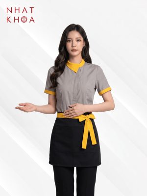 Đồng Phục Quán Cafe Phối Xám Vàng Hiện Đại