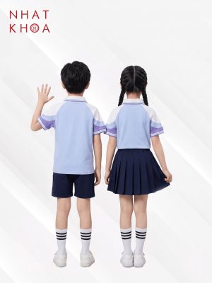 Alternative view of Áo Polo Đồng Phục Học Sinh Xanh Pastel Phối Tay Tím