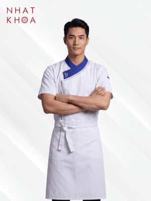 Đồng Phục Bếp Trắng Phối Cổ Xanh