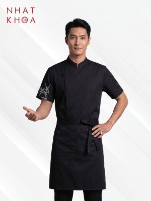 Đồng Phục Bếp Đen Cổ Đứng Thêu Tay