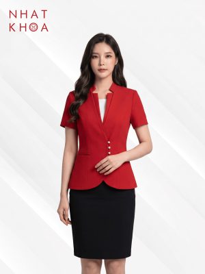 Đồng Phục Lễ Tân Đỏ Cổ Chữ V