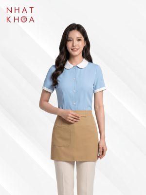 Áo Sơ Mi Đồng Phục Cafe Cổ Sen Màu Xanh Pastel