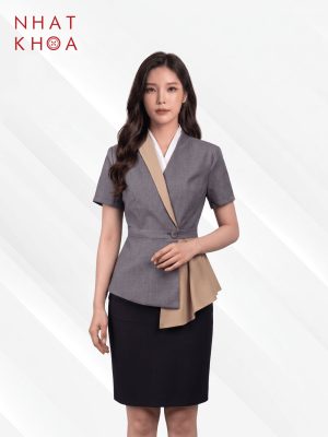 Đồng Phục Lễ Tân Xám Phối Vạt Be