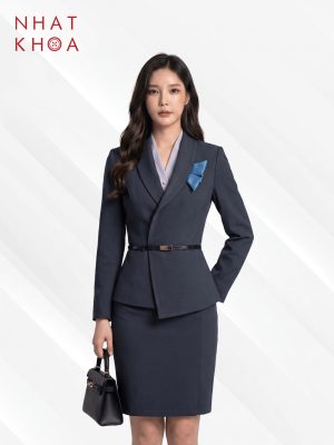 Đồng Phục Ngân Hàng Vest Cổ Sam Phối Đai Eo