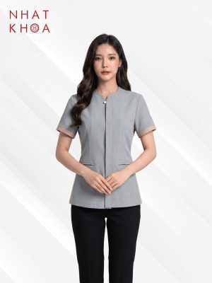 Áo Đồng Phục Tạp Vụ Xám Phối Hồng Nude