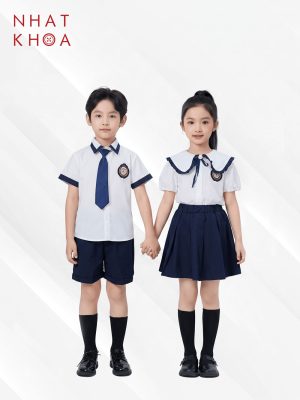Áo Sơ Mi Đồng Phục Học Sinh Cổ Bèo Viền Navy