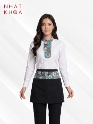 Đồng Phục Nhà Hàng Cổ Trụ Phối Họa Tiết
