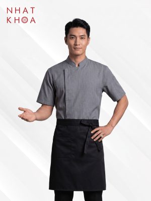 Đồng Phục Bếp Xám Cổ Đứng Tối Giản