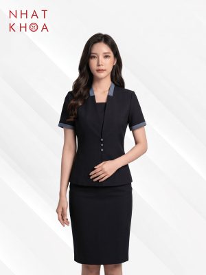 Đồng Phục Lễ Tân Navy Phối Cổ Ghi