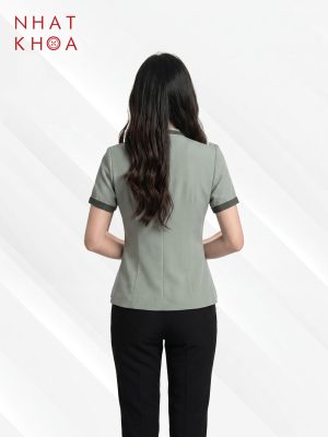 Alternative view of Áo Đồng Phục Tạp Vụ Xanh Ghi Phối Viền Rêu